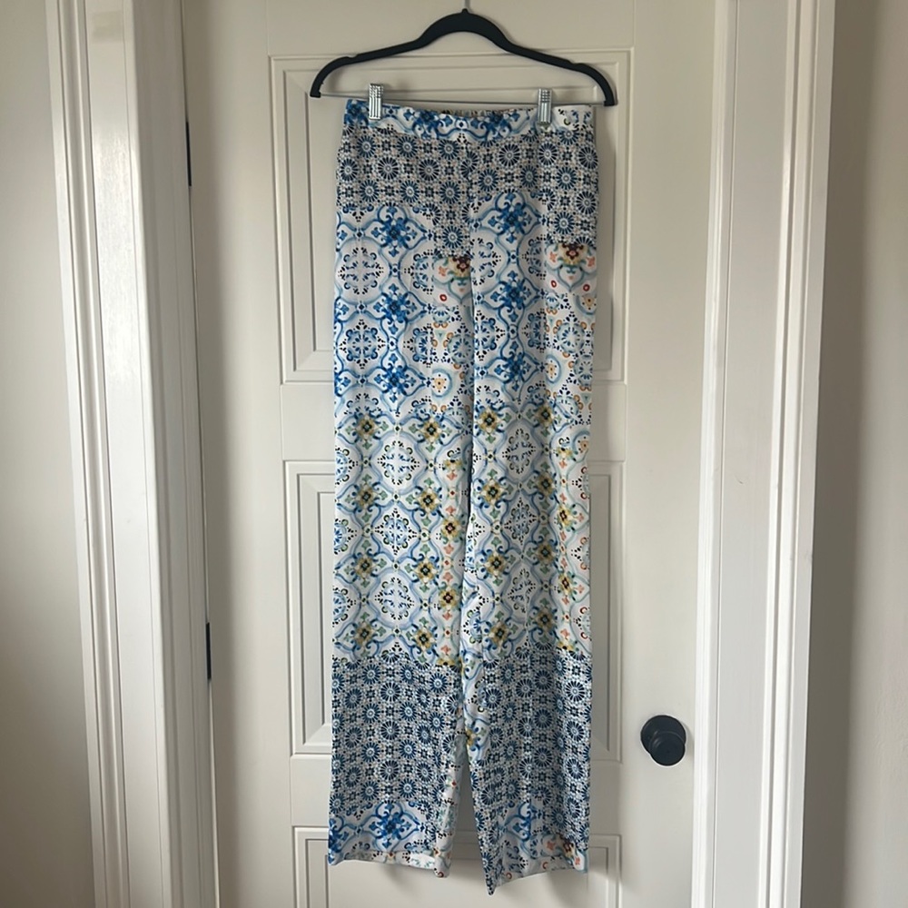 Colorful Dolce and Gabbana inspired silky wide leg pants from Zara